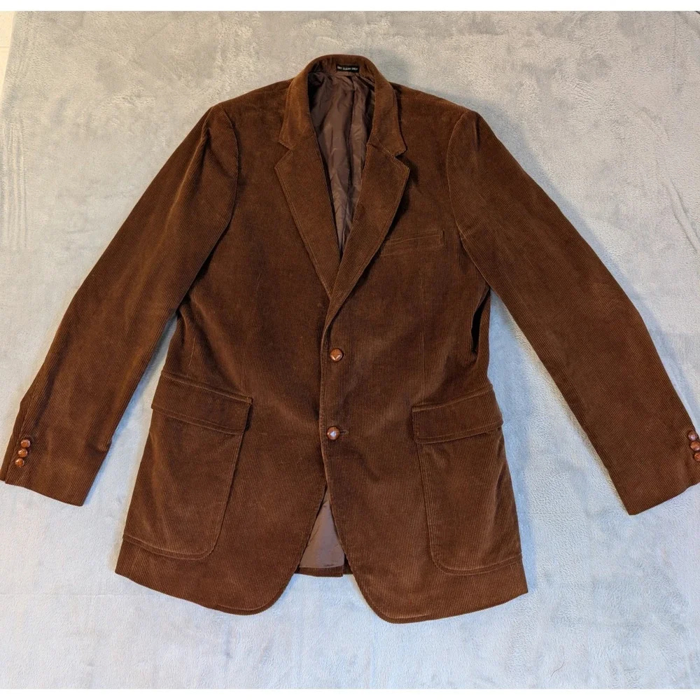 Vintage Woodmere Men's 42L Tobacco Brown Corduroy Sport Coat Blazer 100% Cotton